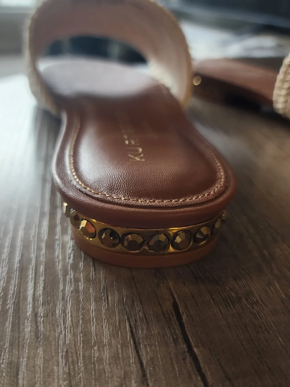 Kurt Geiger Beige Raffia Slide Sandals